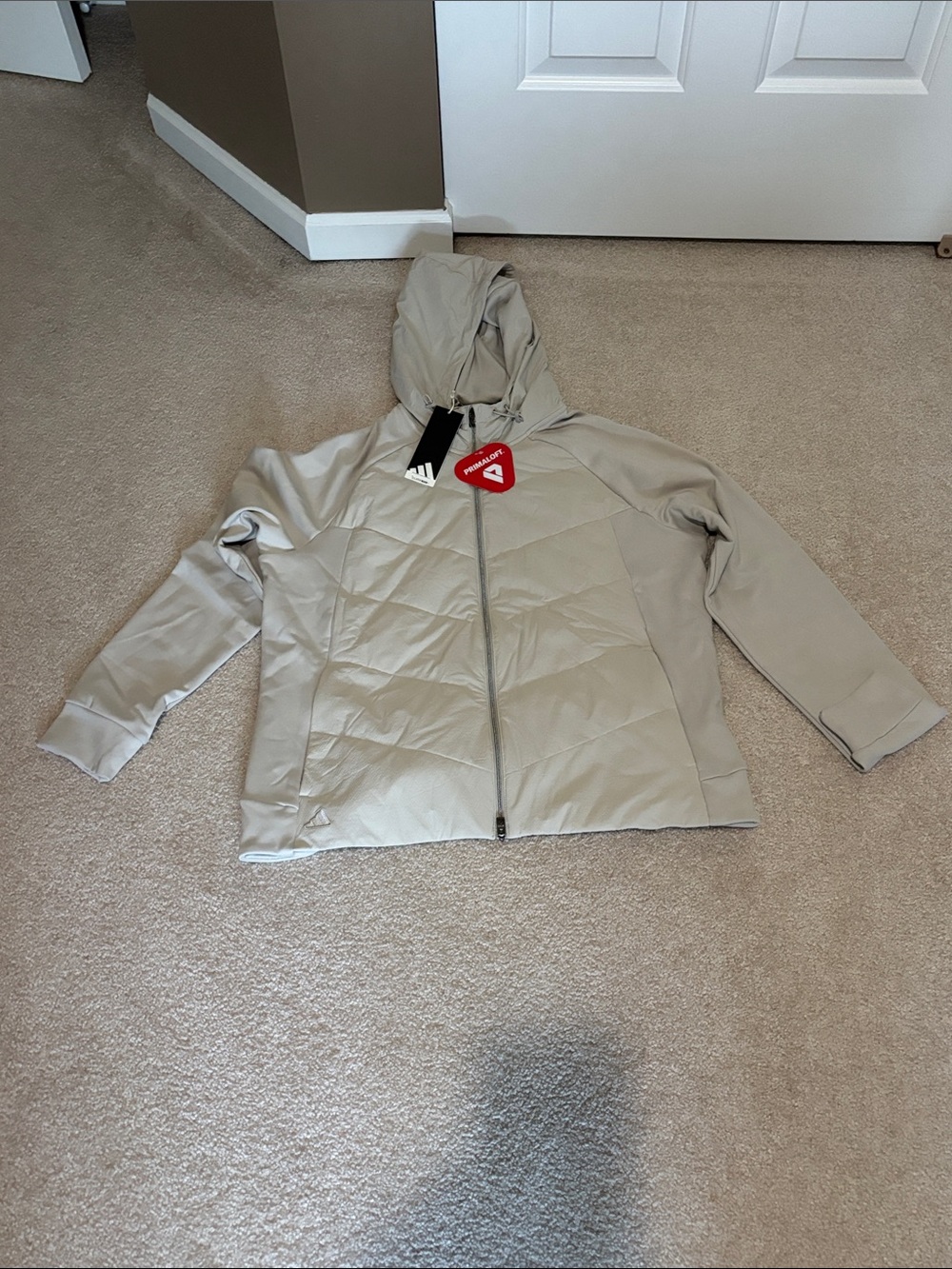 Adidas ladies Hooded Puffer Jacket full zip in Light Beige in size large
